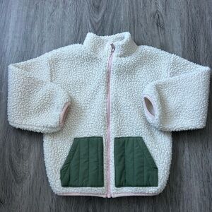 Old Navy Cream Sherpa Jacket with Green & Pink Trim (5T)